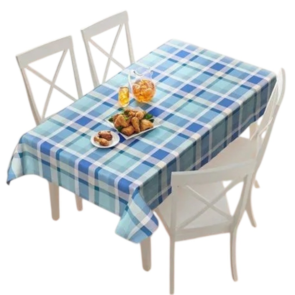 Celebrate Together Summer Tablecloth 60 x 84 Oblong‎ Blue Plaid Cotton Blend NWT
